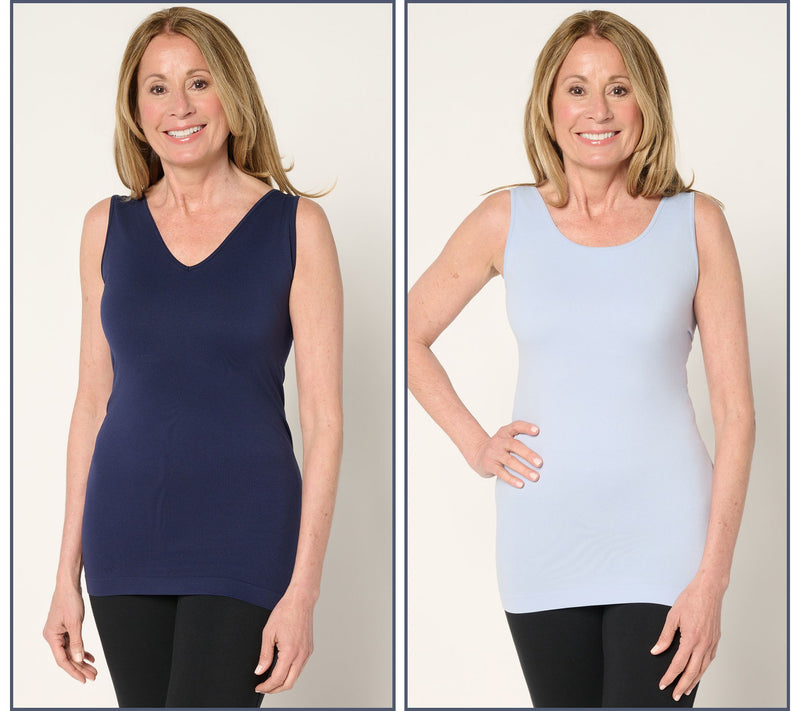skinnytees Seamless Reversible Scoop to V-Neck Tank Set of 2 — Main view