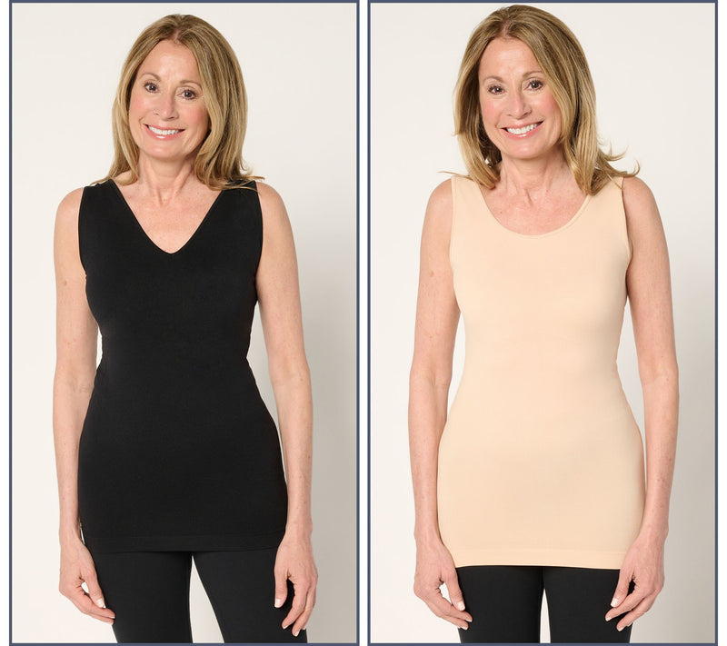 skinnytees Seamless Reversible Scoop to V-Neck Tank Set of 2 — View 5