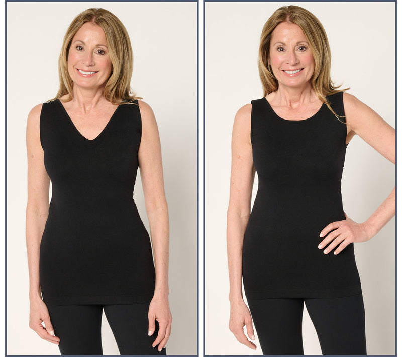 skinnytees Seamless Reversible Scoop to V-Neck Tank Set of 2 — View 7