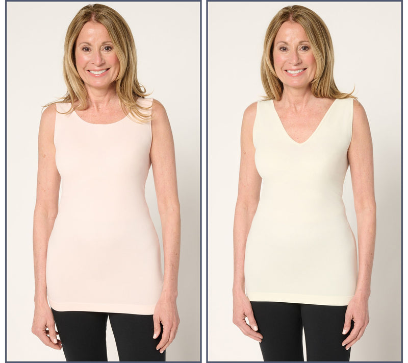 skinnytees Seamless Reversible Scoop to V-Neck Tank Set of 2 — View 13