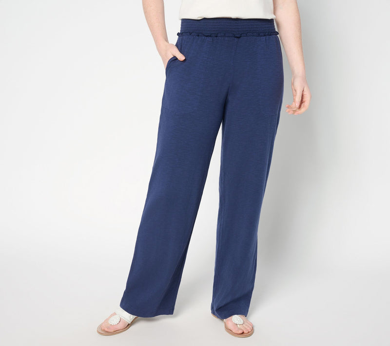 AnyBody Petite Slub Jersey and Gauze Mixed Wide Leg Pants — View 5