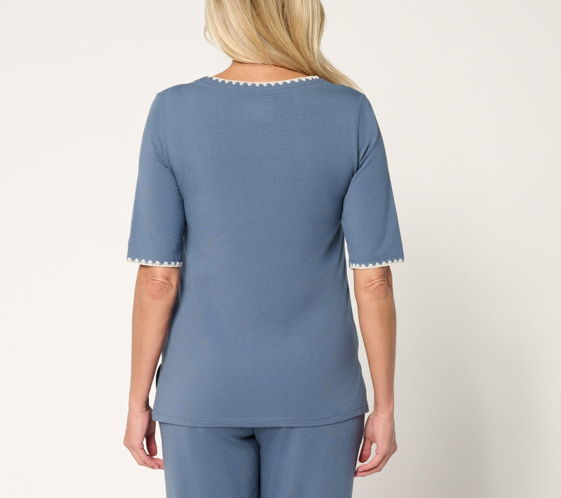Cuddl Duds Cottonwear+ Crochet Trim Tee — View 9