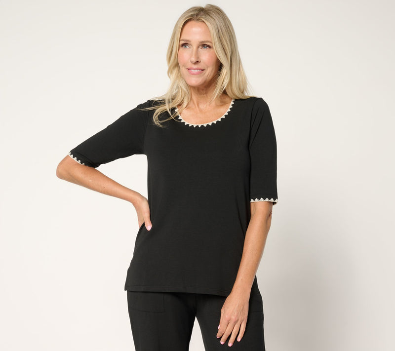 Cuddl Duds Cottonwear+ Crochet Trim Tee — View 7