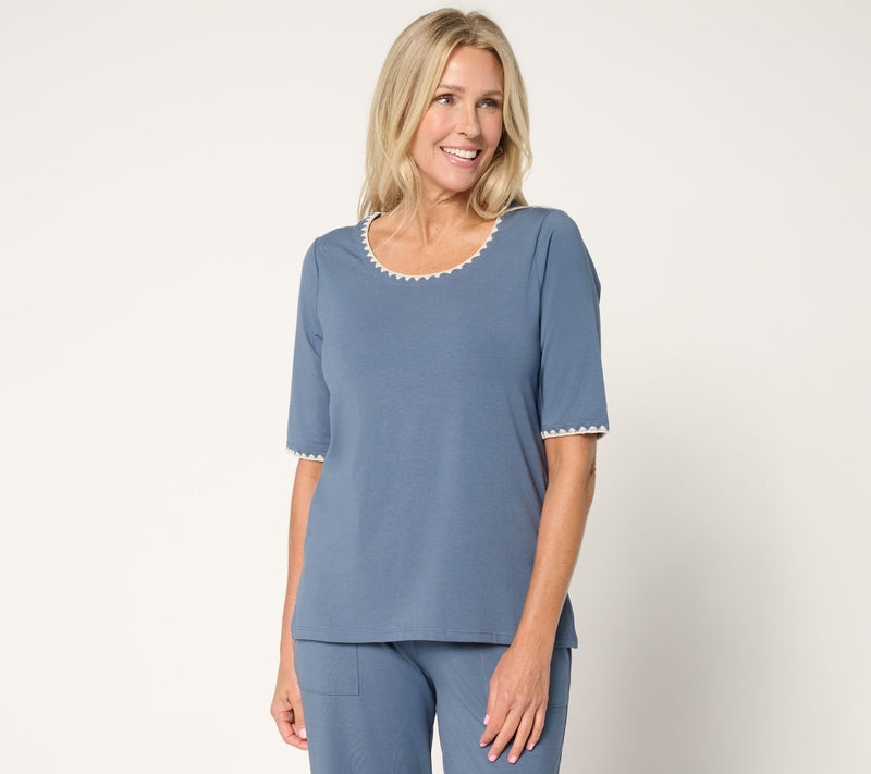 Cuddl Duds Cottonwear+ Crochet Trim Tee — View 3