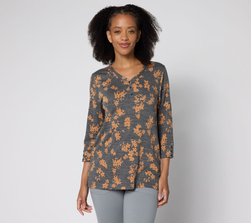 Cuddl Duds Slub Knit Henley Tee — Main view
