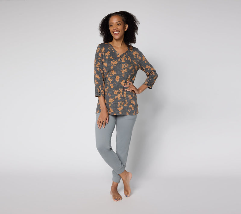 Cuddl Duds Slub Knit Henley Tee — View 10