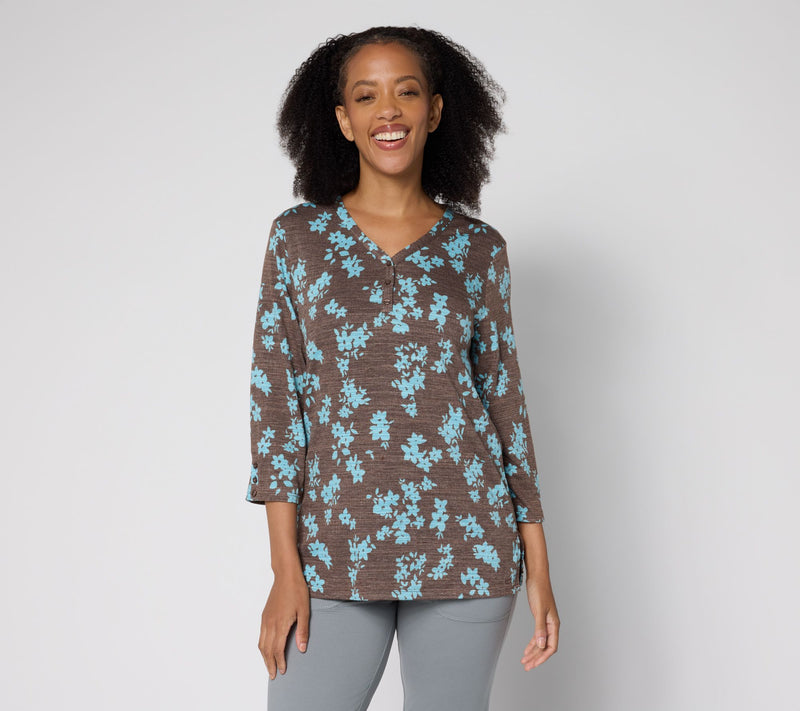 Cuddl Duds Slub Knit Henley Tee — View 5