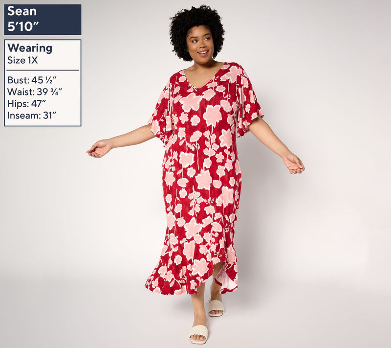 Peace Love World Boheme Regular Knit Flutter Sleeve V-Neck Dress — View 2