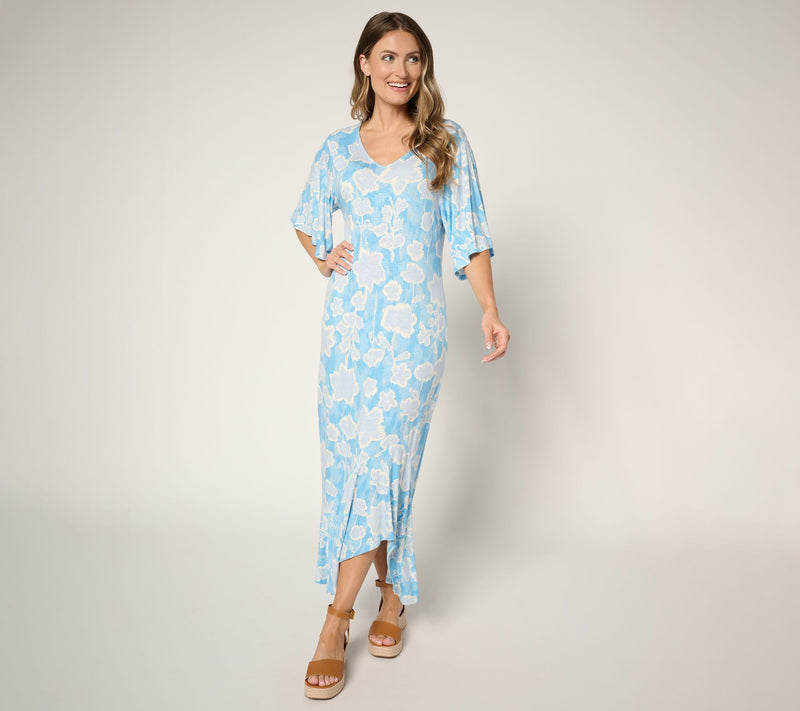Peace Love World Boheme Petite Knit Flutter Sleeve V-Neck Dress — Main view