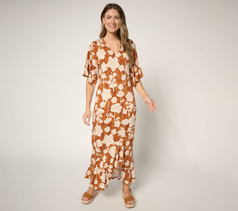 Peace Love World Boheme Petite Knit Flutter Sleeve V-Neck Dress — View 5