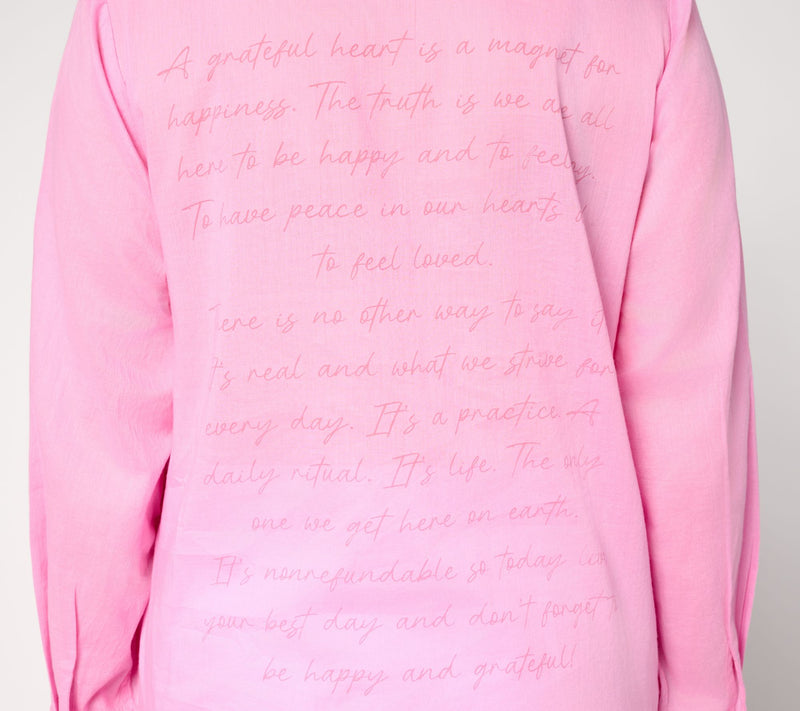 Peace Love World Cotton Affirmation Back Button Front Shirt — View 5