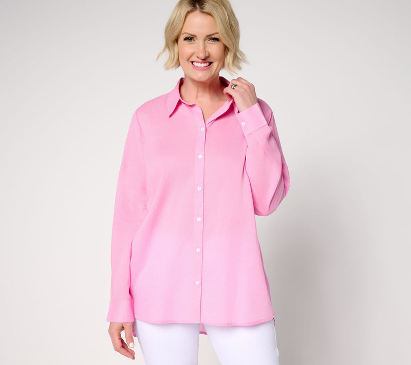 Peace Love World Cotton Affirmation Back Button Front Shirt — View 11
