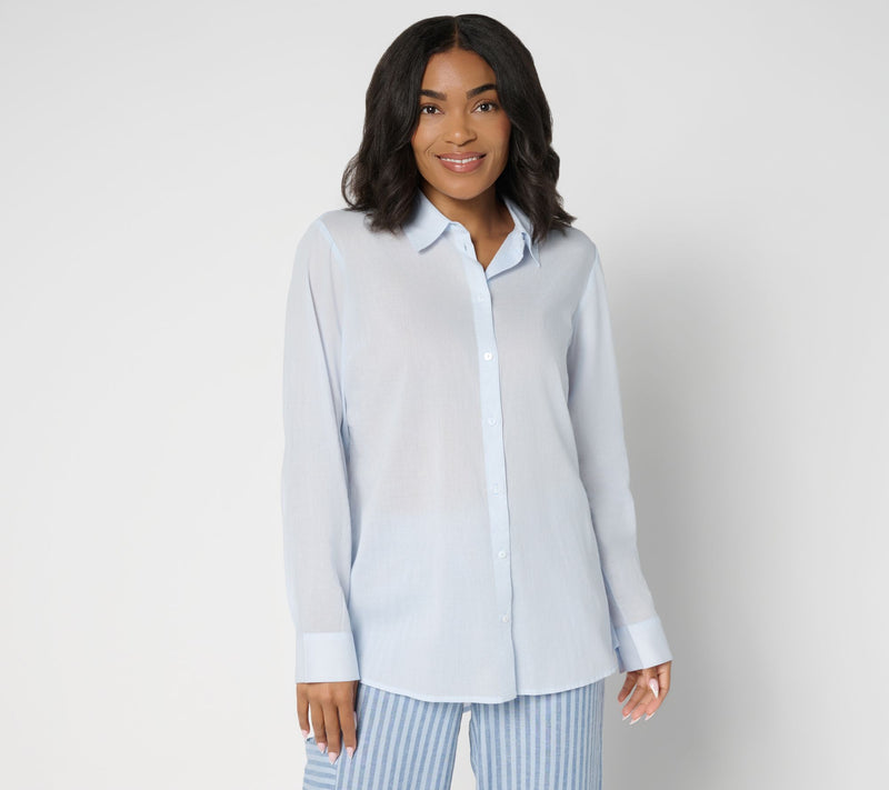 Peace Love World Cotton Affirmation Back Button Front Shirt — View 13