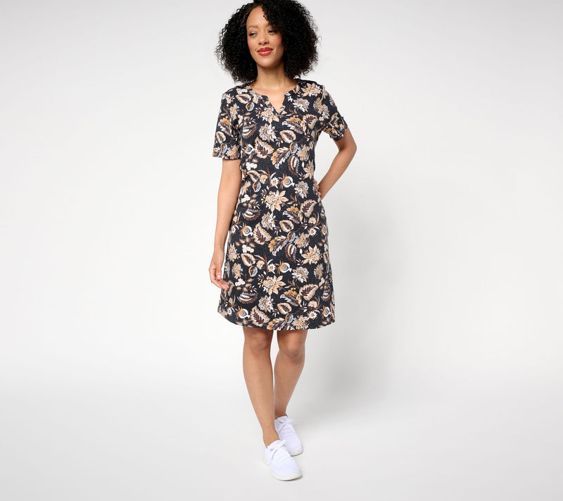 Denim & Co. Active Regular French Terry Split Neck Dress — View 3