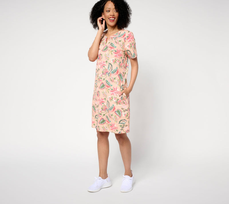 Denim & Co. Active Regular French Terry Split Neck Dress — View 5