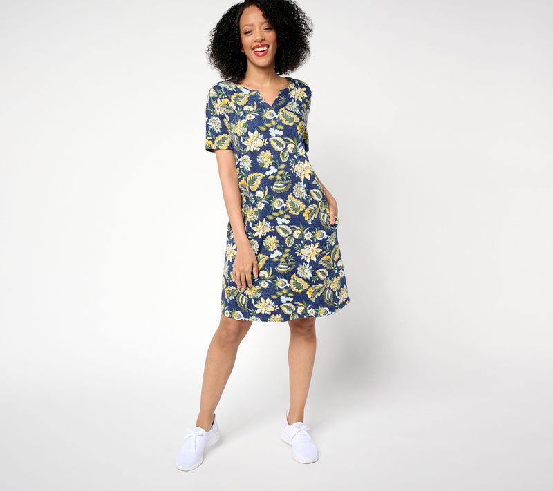 Denim & Co. Active Petite French Terry Split Neck Dress — View 9