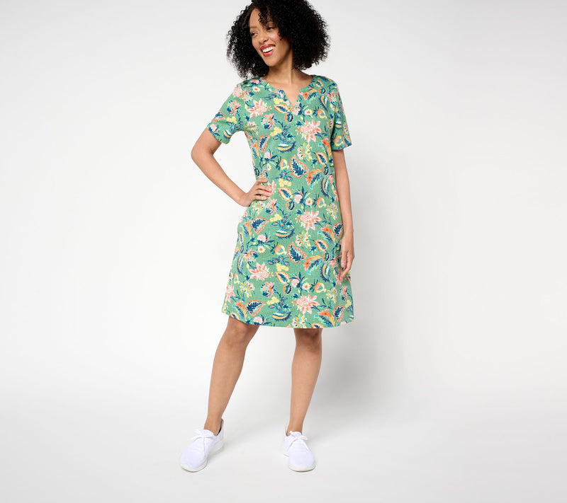 Denim & Co. Active Petite French Terry Split Neck Dress — View 7