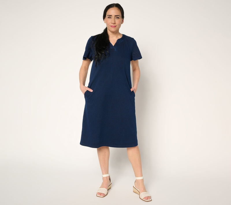 Denim & Co. Petite Comfy Knit Air Flutter Sleeve Dress — View 12