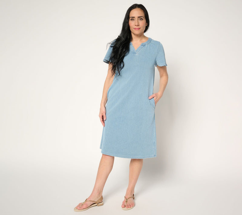 Denim & Co. Petite Comfy Knit Air Flutter Sleeve Dress — View 13