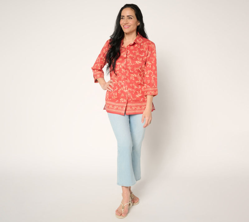 Denim & Co. Regular Placed Print Button Front Tunic — View 6