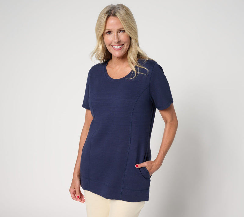 Denim & Co. Active Petite Textured Cotton Scoop Neck Tunic — View 11