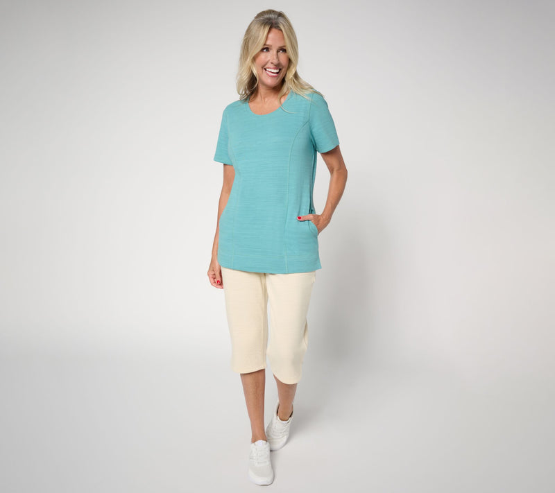 Denim & Co. Active Petite Textured Cotton Scoop Neck Tunic — View 5