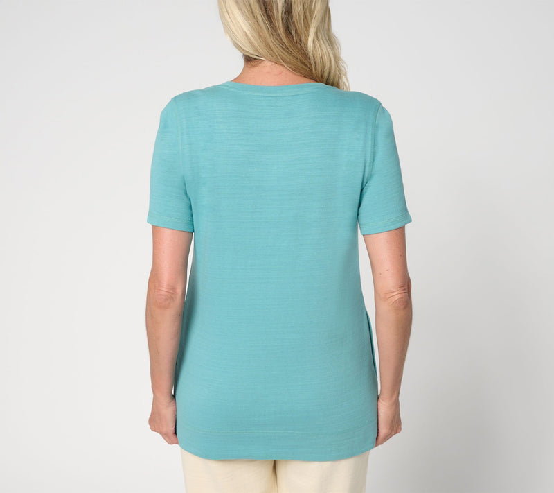 Denim & Co. Active Petite Textured Cotton Scoop Neck Tunic — View 4