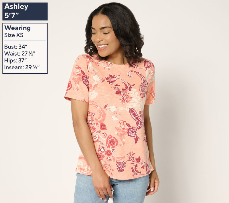 Denim & Co. Printed Textured Knit Short Sleeve Crew Neck Top — View 3