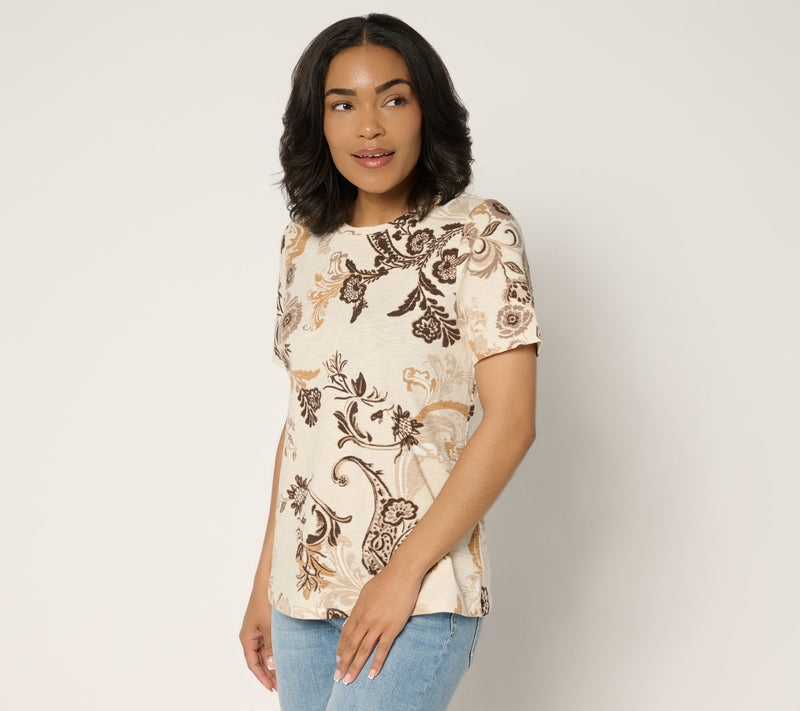 Denim & Co. Printed Textured Knit Short Sleeve Crew Neck Top — View 12
