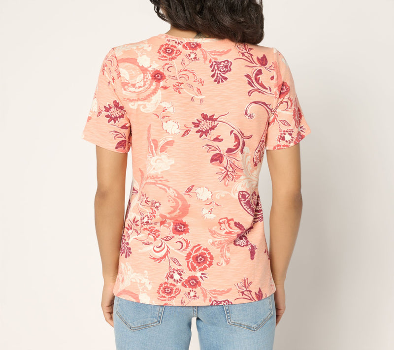 Denim & Co. Printed Textured Knit Short Sleeve Crew Neck Top — View 4
