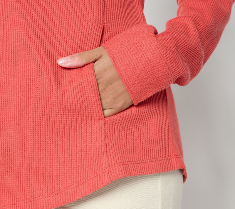Belle by Kim Gravel Regular Waffle Knit & Jersey Button Front Top — View 6