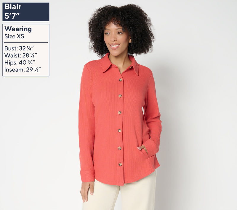 Belle by Kim Gravel Petite Waffle Knit & Jersey Button Front Top — View 3