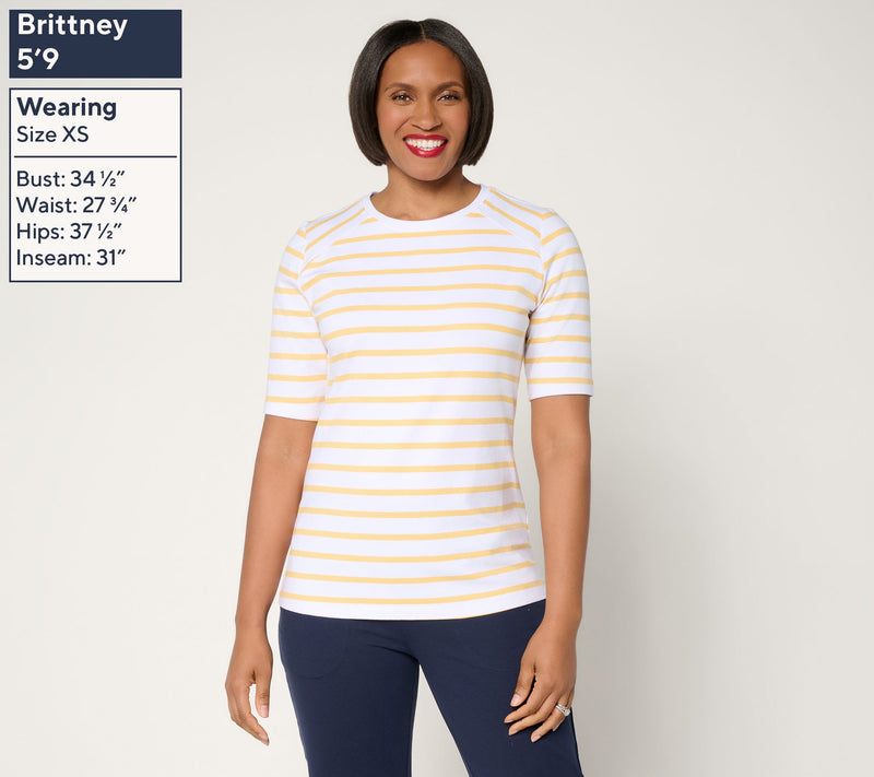 Denim & Co. Perfect Jersey Elbow Sleeve Crew Neck Striped Top — View 3