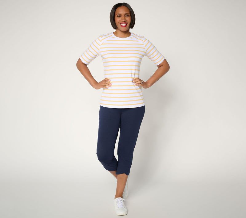 Denim & Co. Perfect Jersey Elbow Sleeve Crew Neck Striped Top — View 5