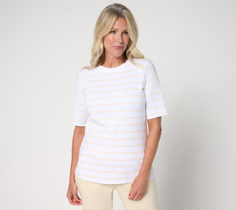 Denim & Co. Perfect Jersey Elbow Sleeve Crew Neck Striped Top — View 14
