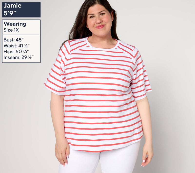 Denim & Co. Perfect Jersey Elbow Sleeve Crew Neck Striped Top — View 2