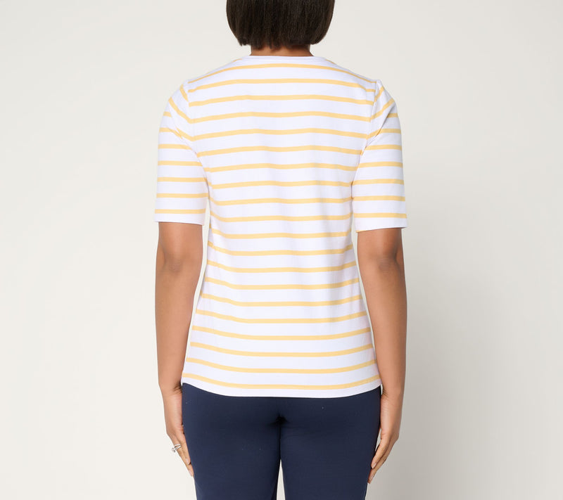 Denim & Co. Perfect Jersey Elbow Sleeve Crew Neck Striped Top — View 4