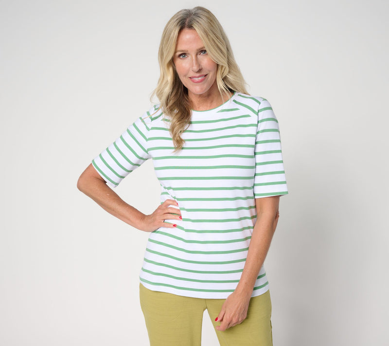 Denim & Co. Perfect Jersey Elbow Sleeve Crew Neck Striped Top — View 16