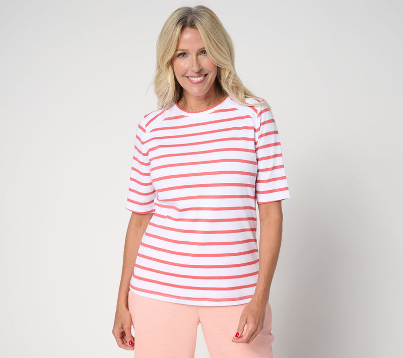 Denim & Co. Perfect Jersey Elbow Sleeve Crew Neck Striped Top — View 18