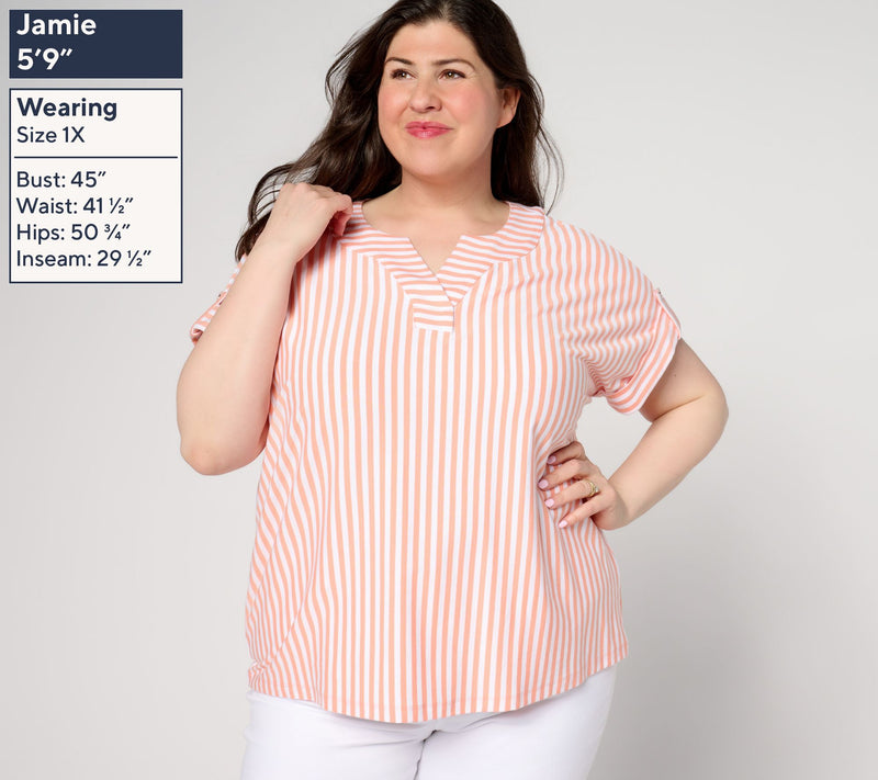 Denim & Co. Favorite Jersey Dolman Sleeve Split Neck Striped Top — View 8