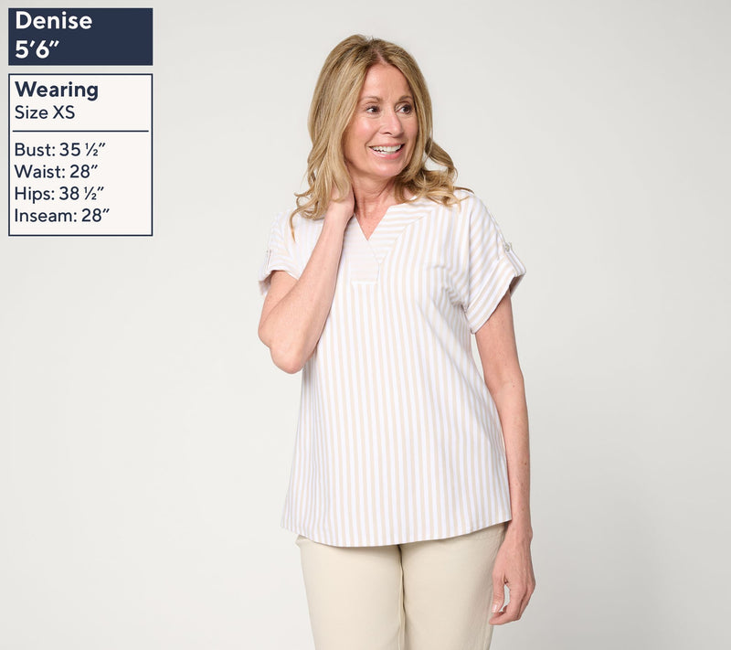 Denim & Co. Favorite Jersey Dolman Sleeve Split Neck Striped Top — View 9