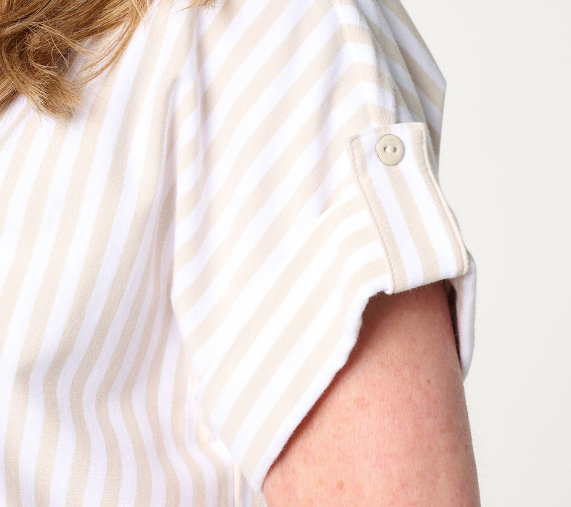 Denim & Co. Favorite Jersey Dolman Sleeve Split Neck Striped Top — View 12