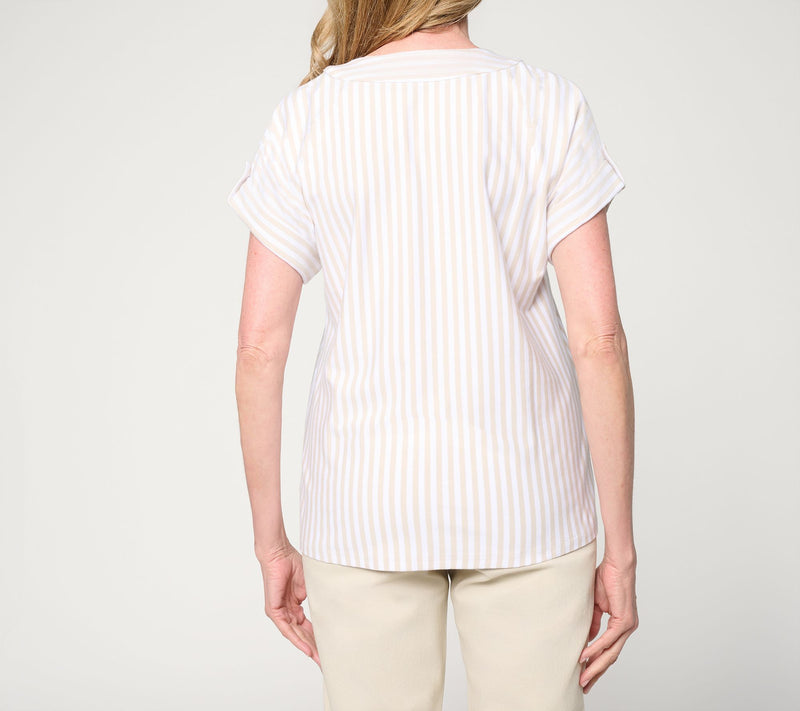 Denim & Co. Favorite Jersey Dolman Sleeve Split Neck Striped Top — View 10
