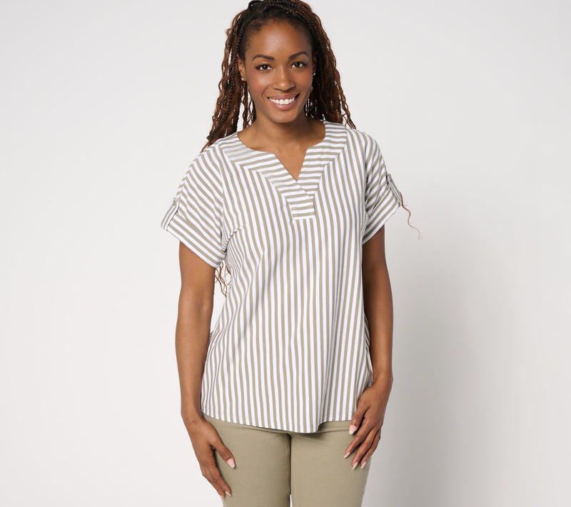 Denim & Co. Favorite Jersey Dolman Sleeve Split Neck Striped Top — View 7