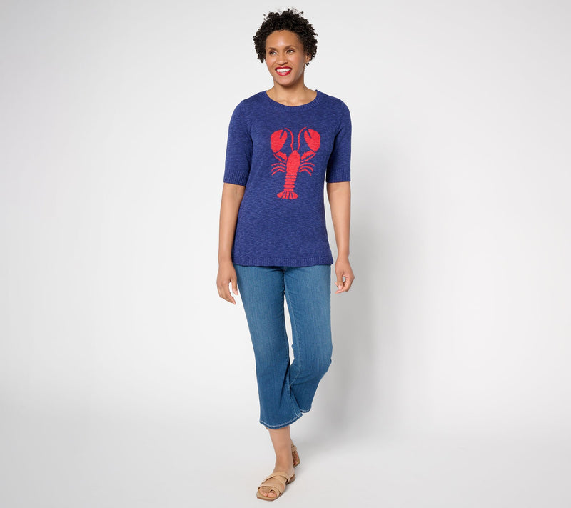 Denim & Co. Patterned Elbow Sleeve Crew Neck Sweater — View 13