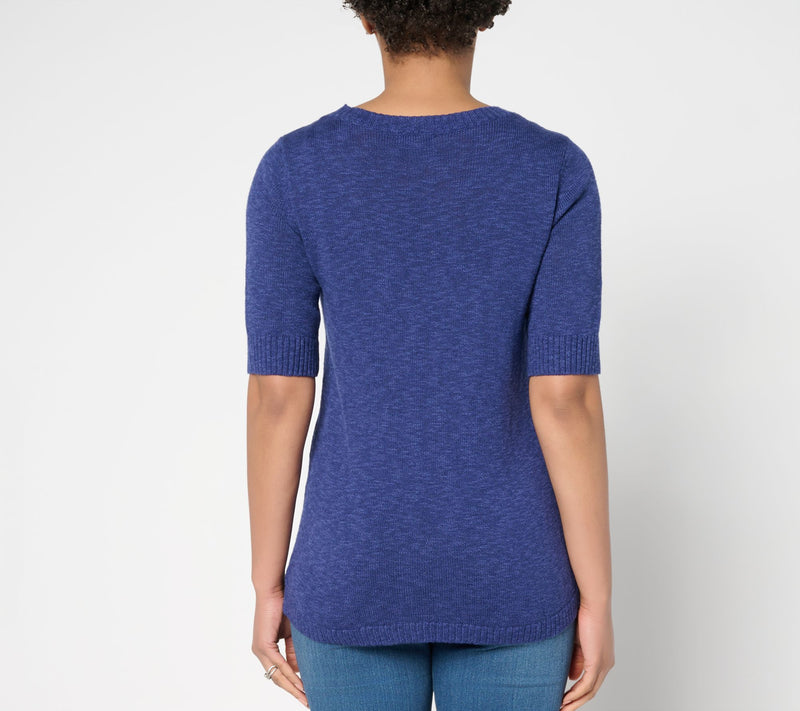 Denim & Co. Patterned Elbow Sleeve Crew Neck Sweater — View 12