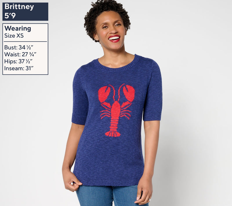 Denim & Co. Patterned Elbow Sleeve Crew Neck Sweater — View 11