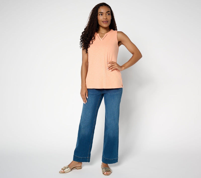 Denim & Co. Slub Jersey Lattice Trim Split Neck Tank — View 5