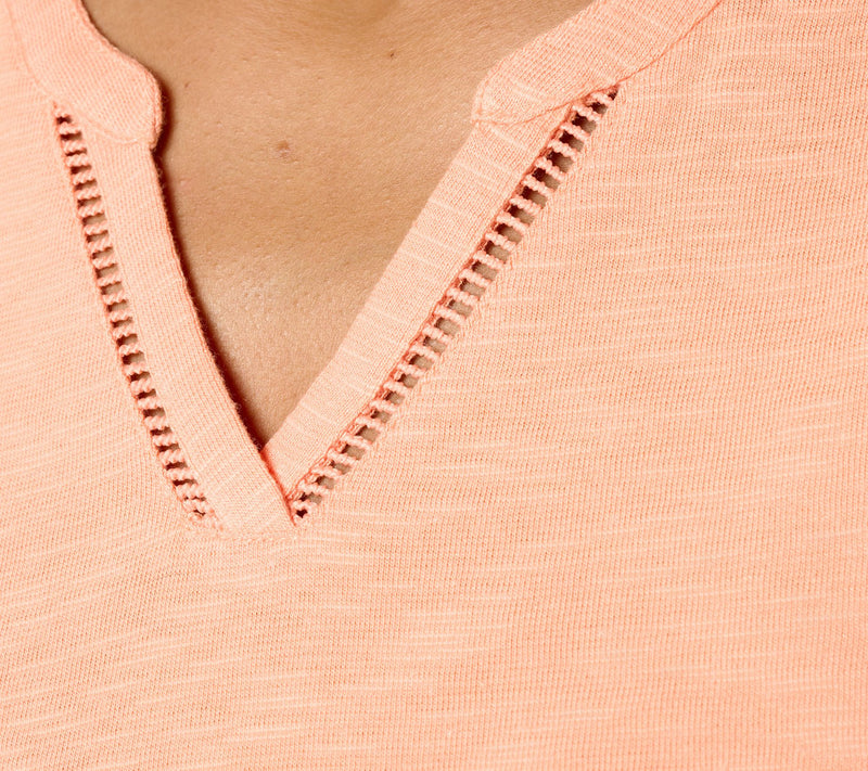 Denim & Co. Slub Jersey Lattice Trim Split Neck Tank — View 6