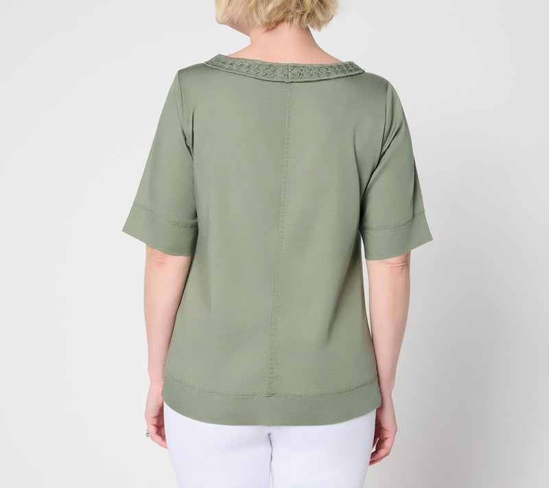 Susan Graver Stretch Chambray Bateau Neck Top — View 4